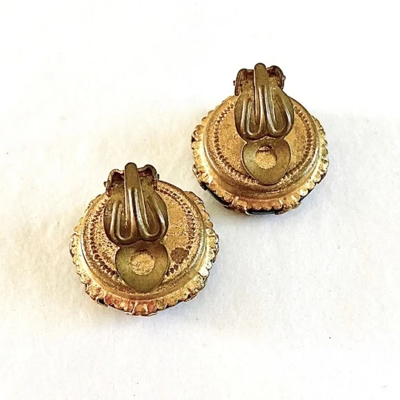 Vintage 60’s green glass crystal clip on earrings - Picture 4 of 4